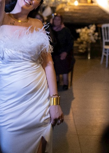 Straplez Tüy Detaylı Beyaz Denizkızı Gelinlik - Görsel 5