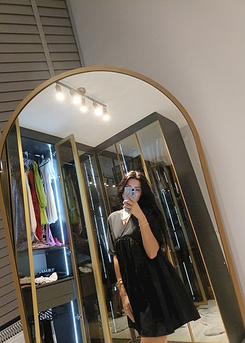 Siyah Transparan V Yaka Uzun Kollu Midi Elbise - Görsel 5