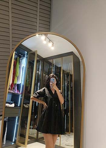 Siyah Transparan V Yaka Uzun Kollu Midi Elbise - Görsel 6