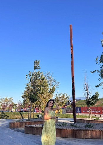 Sarı Uzun Bağcıklı Bohem Elbise - Görsel 2