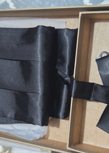 Siyah Damat Papyon Seti kuşak, papyon,çiçekleri - Görsel 2