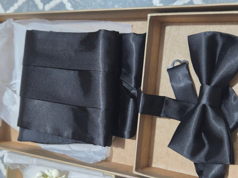 Siyah Damat Papyon Seti kuşak, papyon,çiçekleri - Görsel 2