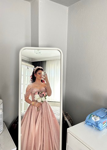 Pudra İşlemeli Straplez Nişan Elbisesi - Görsel 5