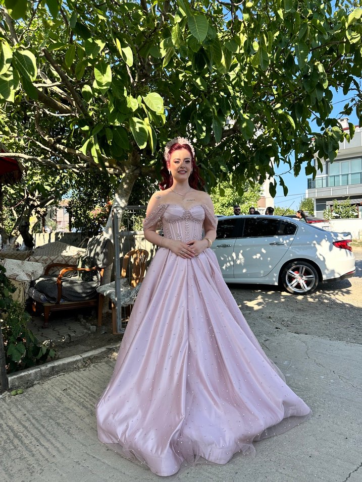 Pudra İşlemeli Straplez Nişan Elbisesi - Görsel 2