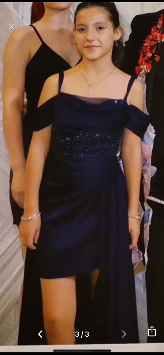 Lacivert Drapeli Uzun Abiye Elbise - Görsel 2