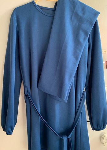 Mavi Uzun Kollu Salaş Midi Tunik takım - Görsel 2