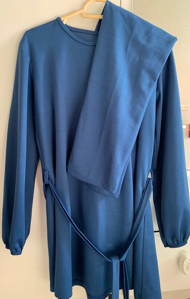 Mavi Uzun Kollu Salaş Midi Tunik takım - Görsel 2