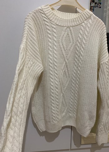 Kadın Beyaz Örgü Salaş Kazak - Görsel 2