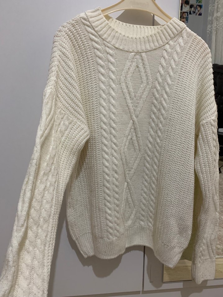 Kadın Beyaz Örgü Salaş Kazak - Görsel 2