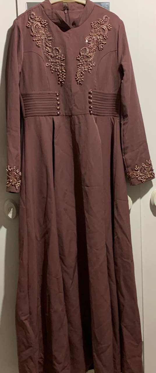 Uzun Kollu İşlemeli Boncuklu Vintage Abiye - Görsel 2