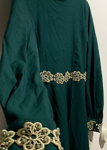 Yeşil İşlemeli Uzun Kollu Kadın Elbise - Görsel 2