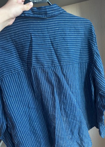 Mavi Düğmeli Uzun Kollu Mavi Denim Gömlek