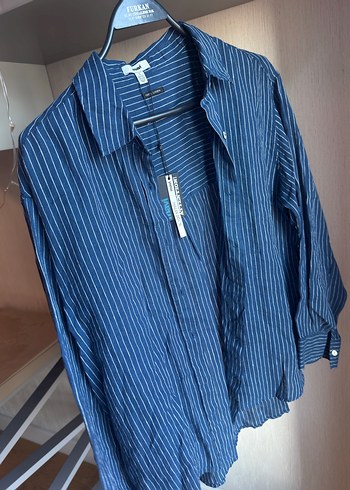Düğmeli Uzun Kollu Mavi Denim Gömlek