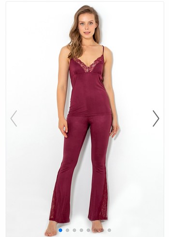 Bordo İnce Askılı Kadın Pijama Takımı