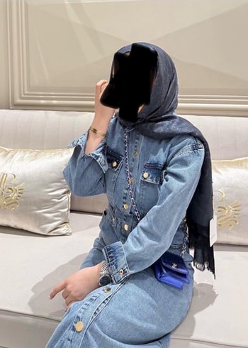 Diğer Gri Bağcıklı Düğmeli Uzun Kot Elbise