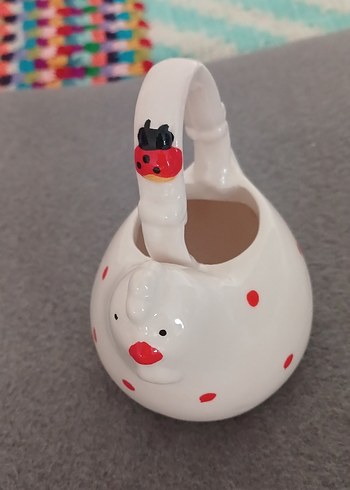 Renkli Uğur Böcekli Seramik Küçük Sepet - Görsel 4