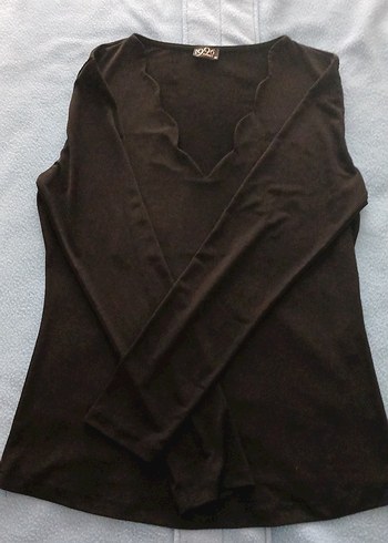 Siyah  V Yaka Uzun Kollu bayan Bluzu - Görsel 2