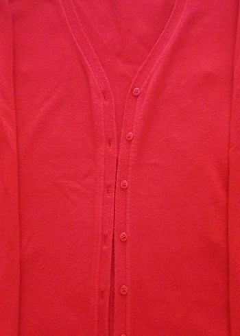 Düğmeli Kırmızı V Yakalı Kadın Hırka - Görsel 3