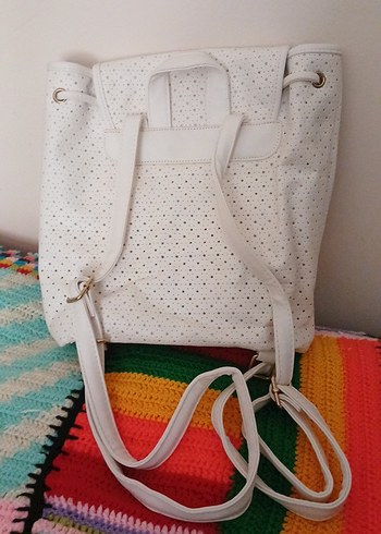 Beyaz  Bohem Sırt Çantası Püsküllü - Görsel 3