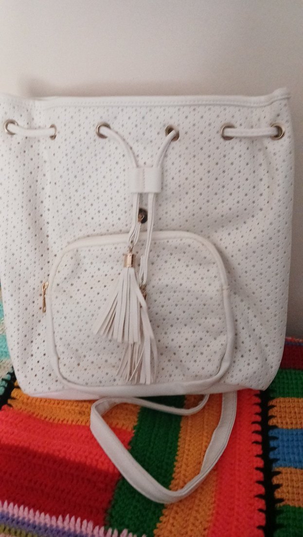 Beyaz  Bohem Sırt Çantası Püsküllü - Görsel 2