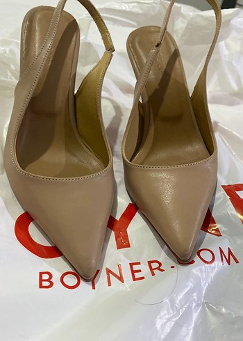 Bej Deri Stiletto Topuklu Kadın Ayakkabı