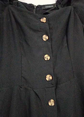 Düğmeli Siyah Midi Elbise - Görsel 2