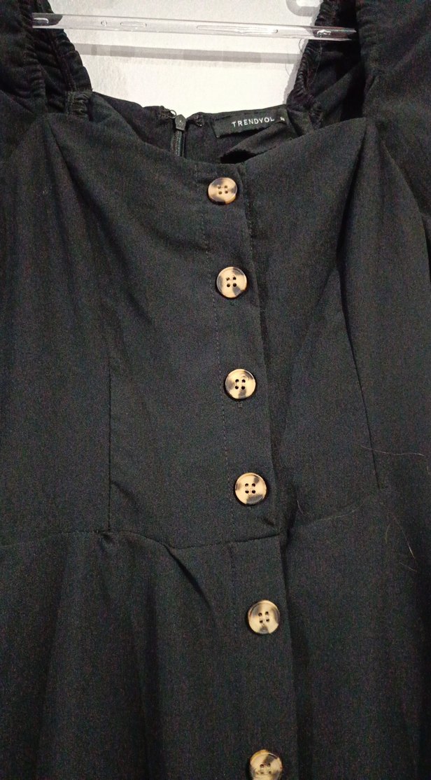 Düğmeli Siyah Midi Elbise - Görsel 2