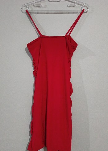 Kırmızı Drapeli İnce Askılı Midi Elbise - Görsel 2