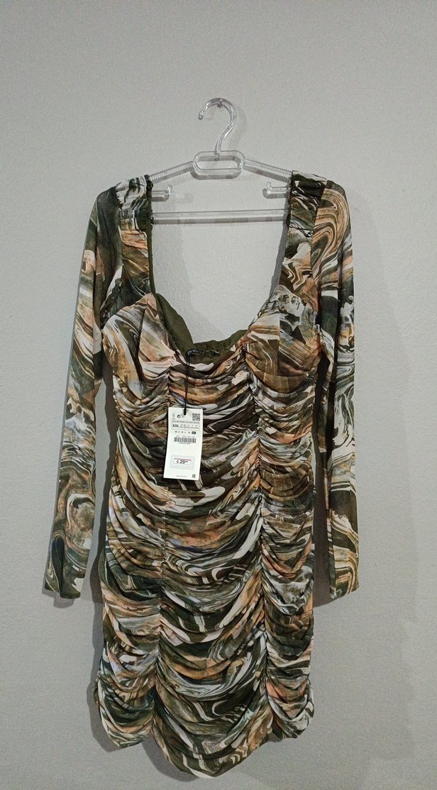 Kadın Çok Renkli Büzgülü Uzun Kollu Elbise - Görsel 2