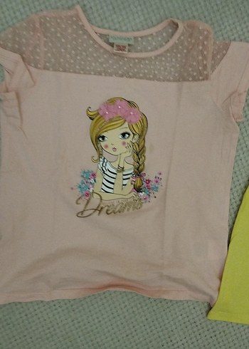 Sarı Kız Çocuk Dantelli Tişört - Görsel 2