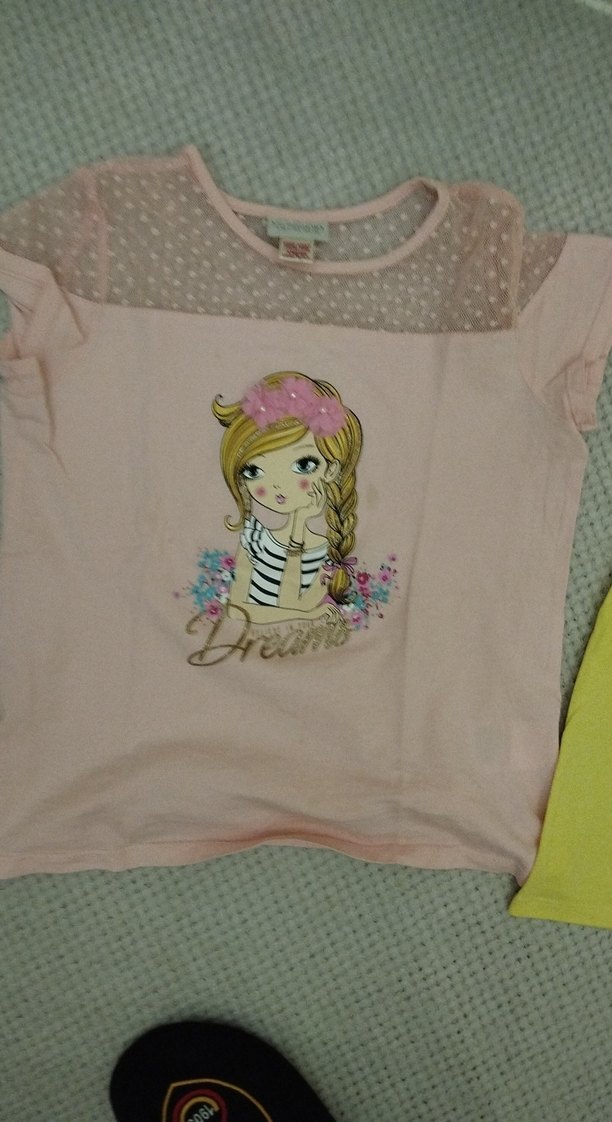 Sarı Kız Çocuk Dantelli Tişört - Görsel 2