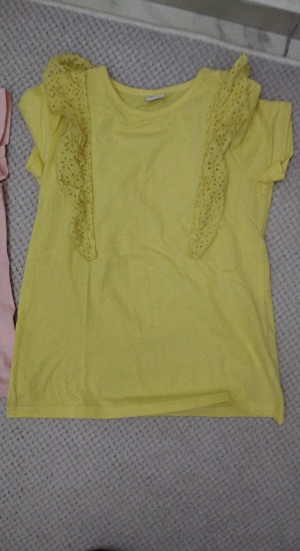 Sarı Kız Çocuk Dantelli Tişört - Görsel 3