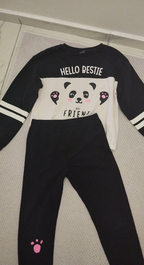 Kız Çocuk Siyah Baskılı Tayt - Görsel 2