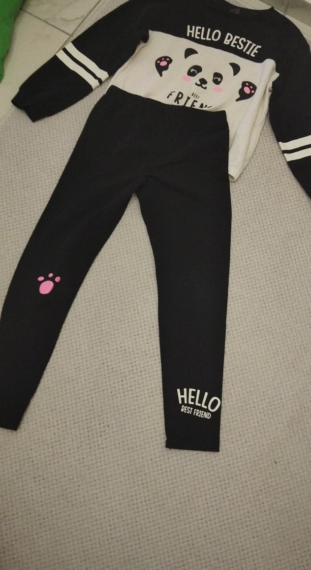 Kız Çocuk Siyah Baskılı Tayt - Görsel 3