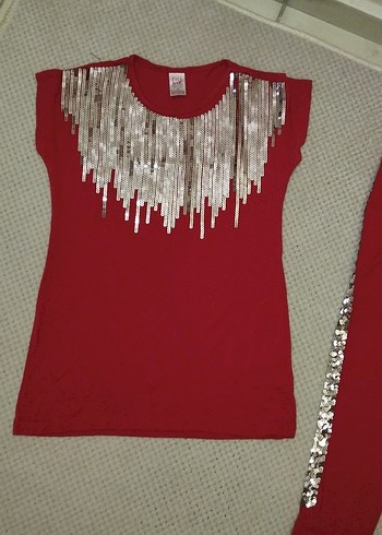 Kız Bebek Kırmızı Payetli Takım - Görsel 2