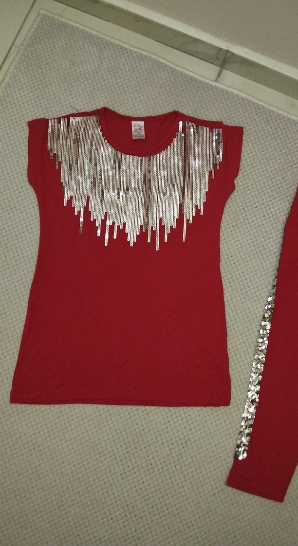 Kız Bebek Kırmızı Payetli Takım - Görsel 2