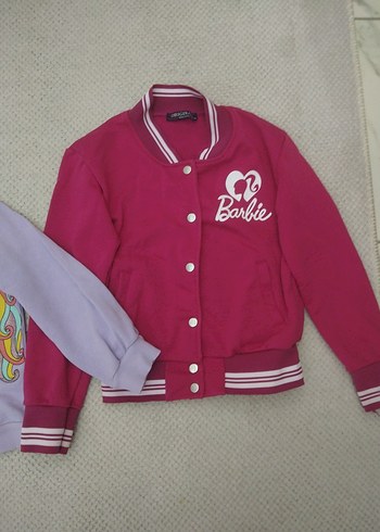 Unicorn Baskılı Mor Kapüşonlu, Barbie Baskılı Fuşya Kolej Ceket - Görsel 3