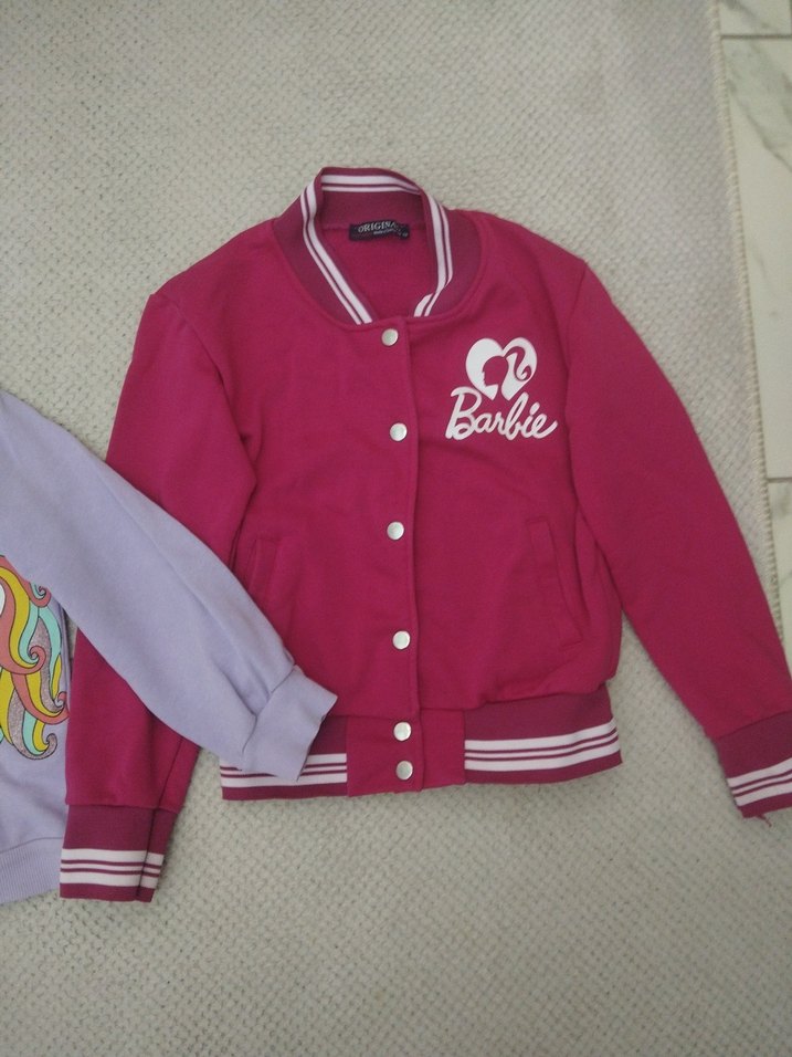 Unicorn Baskılı Mor Kapüşonlu, Barbie Baskılı Fuşya Kolej Ceket - Görsel 3