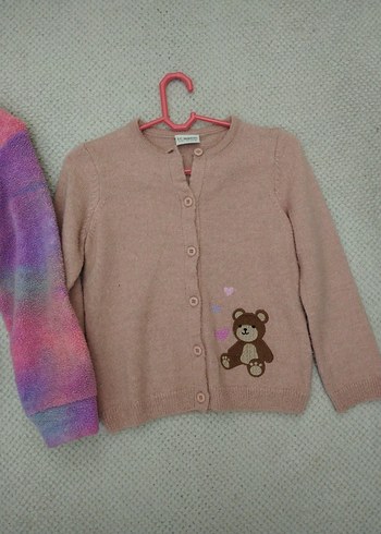 Kızlar için pembe örgü hırka ve çok renkli ceket - Görsel 3