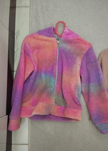 Kızlar için pembe örgü hırka ve çok renkli ceket - Görsel 2