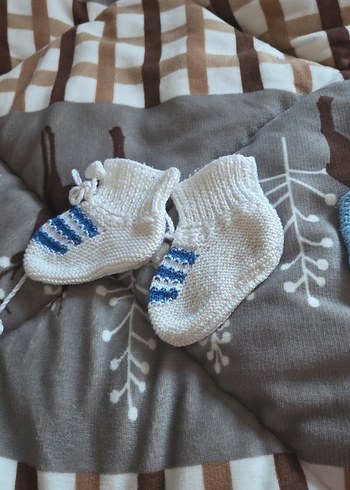 Kışlık Mavi ve Beyaz Örgü Erkek çocuk Patikleri - Görsel 16