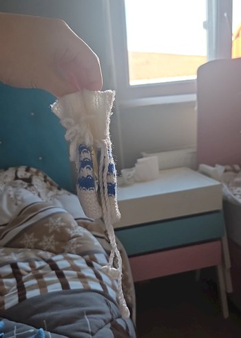 Kışlık Mavi ve Beyaz Örgü Erkek çocuk Patikleri - Görsel 8