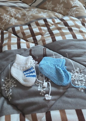 Kışlık Mavi ve Beyaz Örgü Erkek çocuk Patikleri - Görsel 18