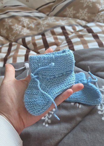 Kışlık Mavi ve Beyaz Örgü Erkek çocuk Patikleri - Görsel 5