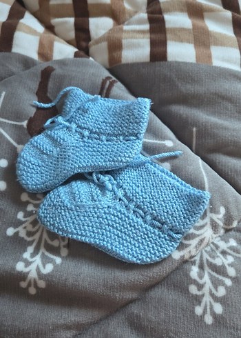 Kışlık Mavi ve Beyaz Örgü Erkek çocuk Patikleri - Görsel 17