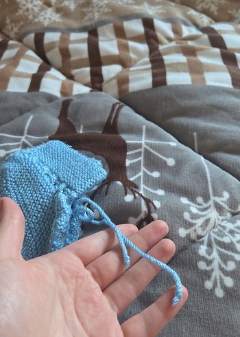 Kışlık Mavi ve Beyaz Örgü Erkek çocuk Patikleri - Görsel 11