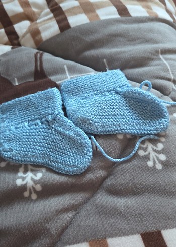 Kışlık Mavi ve Beyaz Örgü Erkek çocuk Patikleri - Görsel 15