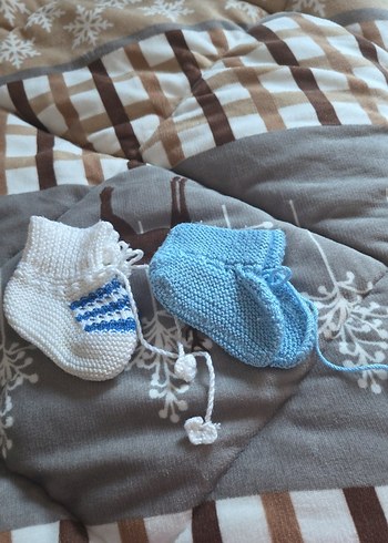 Kışlık Mavi ve Beyaz Örgü Erkek çocuk Patikleri - Görsel 19