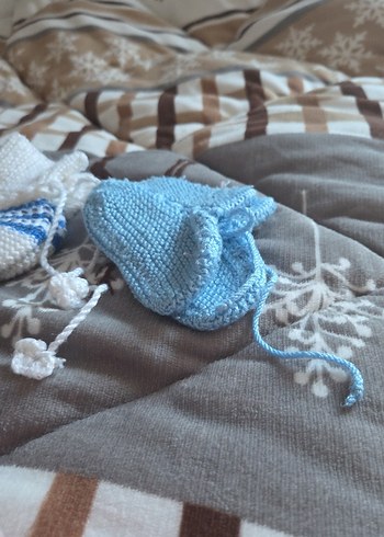 Kışlık Mavi ve Beyaz Örgü Erkek çocuk Patikleri - Görsel 20