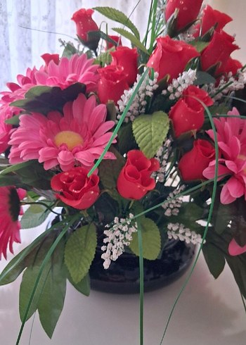 Pembe ve Kırmızı Yapay Çiçek Aranjmanı - Görsel 2